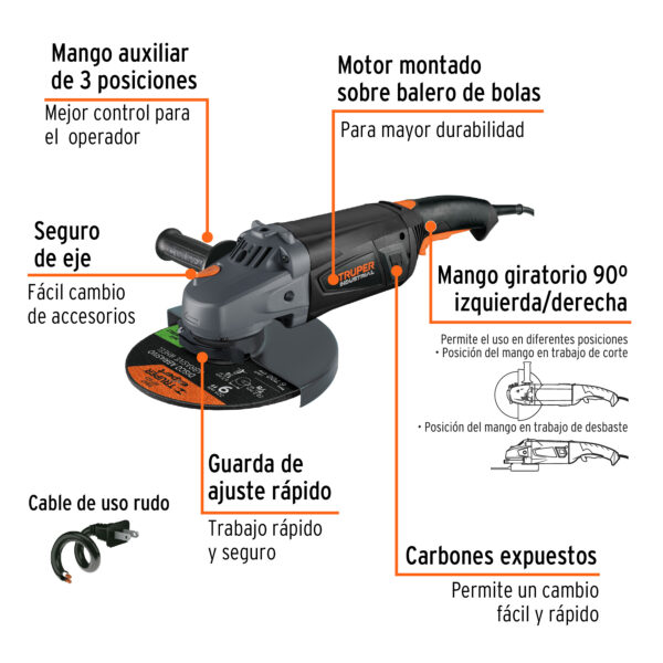 Esmeriladora / Pulidora Angular 9”, 2350W, TRUPER INDUSTRIAL - Imagen 2