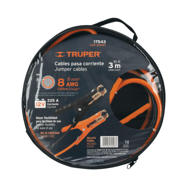 Cables pasa corriente 3 m, 225 A, 8 AWG con funda - Truper - Imagen 4