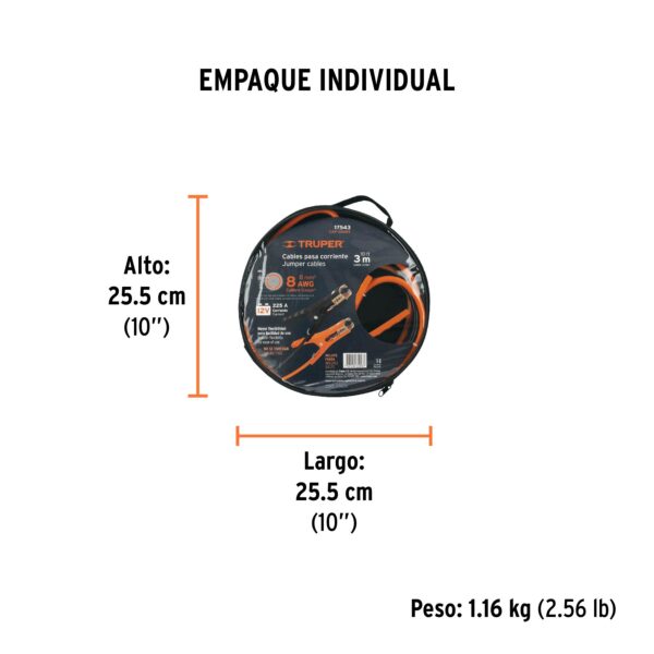 Cables pasa corriente 3 m, 225 A, 8 AWG con funda - Truper - Imagen 3