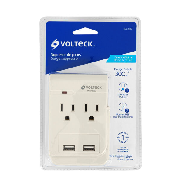 Multicontacto con 2 Entradas y 2 Puertos USB Aterrizado - Protección contra Sobrecargas - Imagen 2
