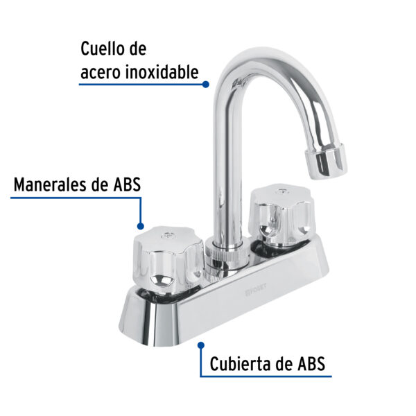 Mezcladora Plástica 4” para Lavabo con Cuello Tipo Bar - Foset - Imagen 3