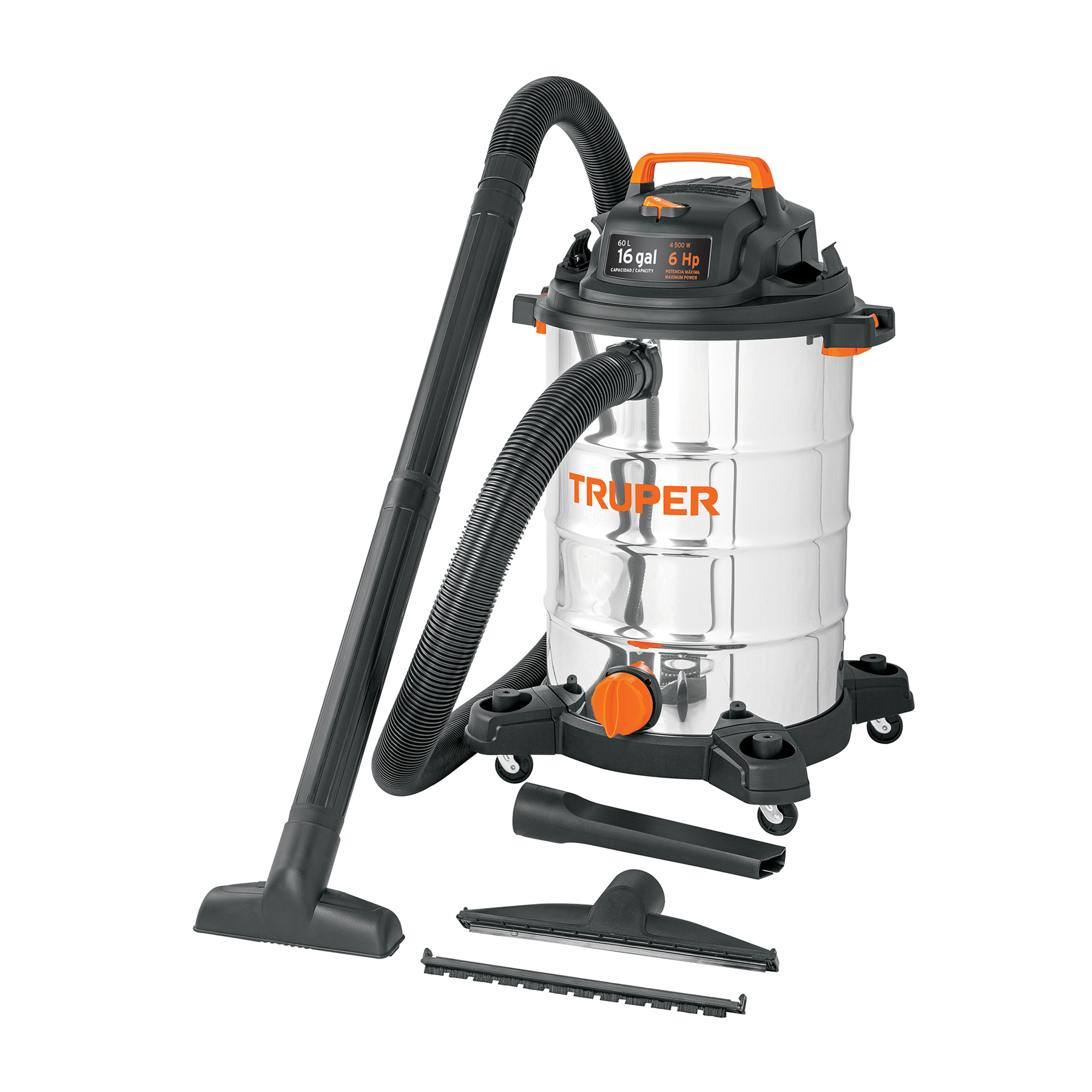 Aspiradora de sólidos y líquidos, 16 gal, acero inox, Truper en Guatemala