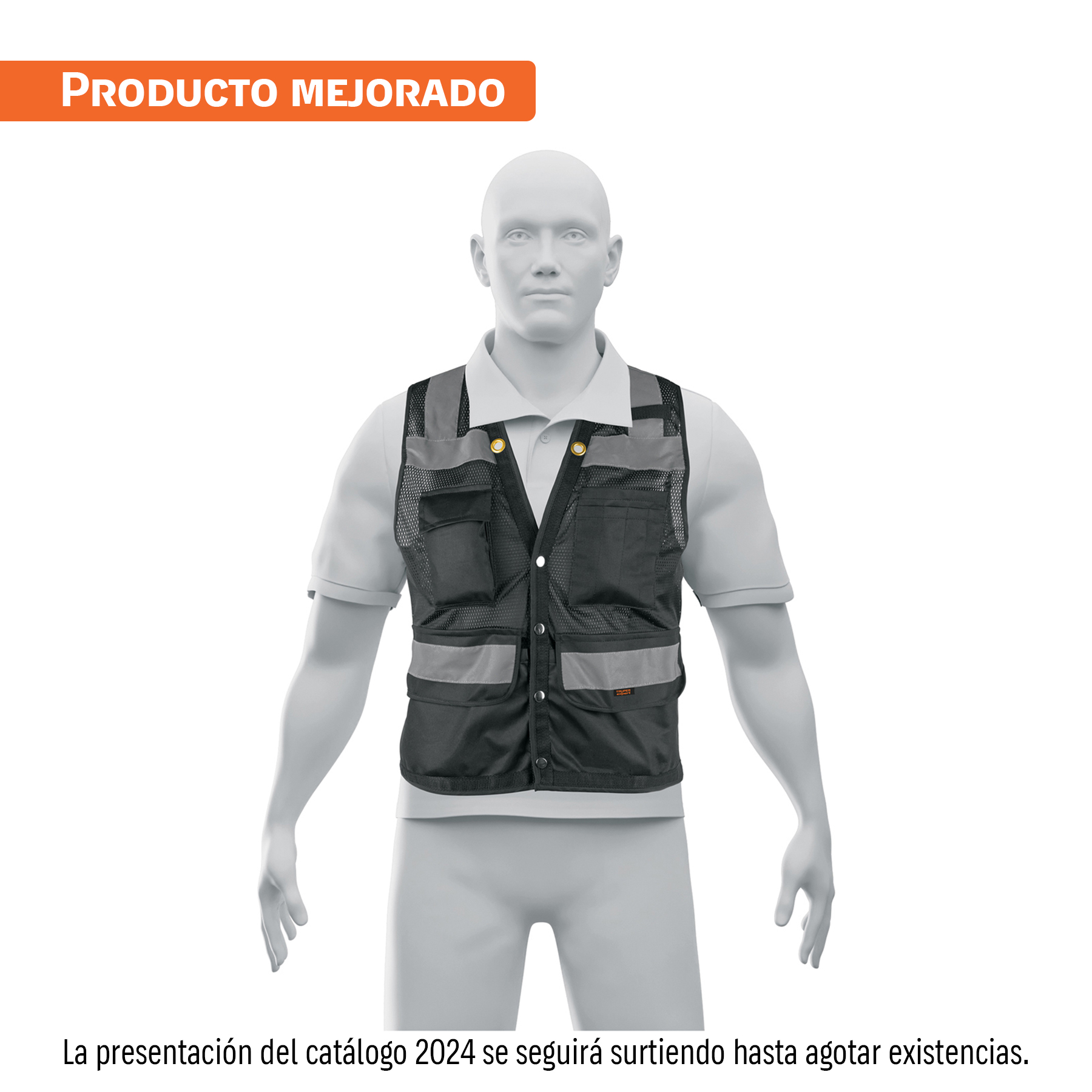 Chaleco seguridad reforzado negro con bolsas, l, Truper Expert en Guatemala
