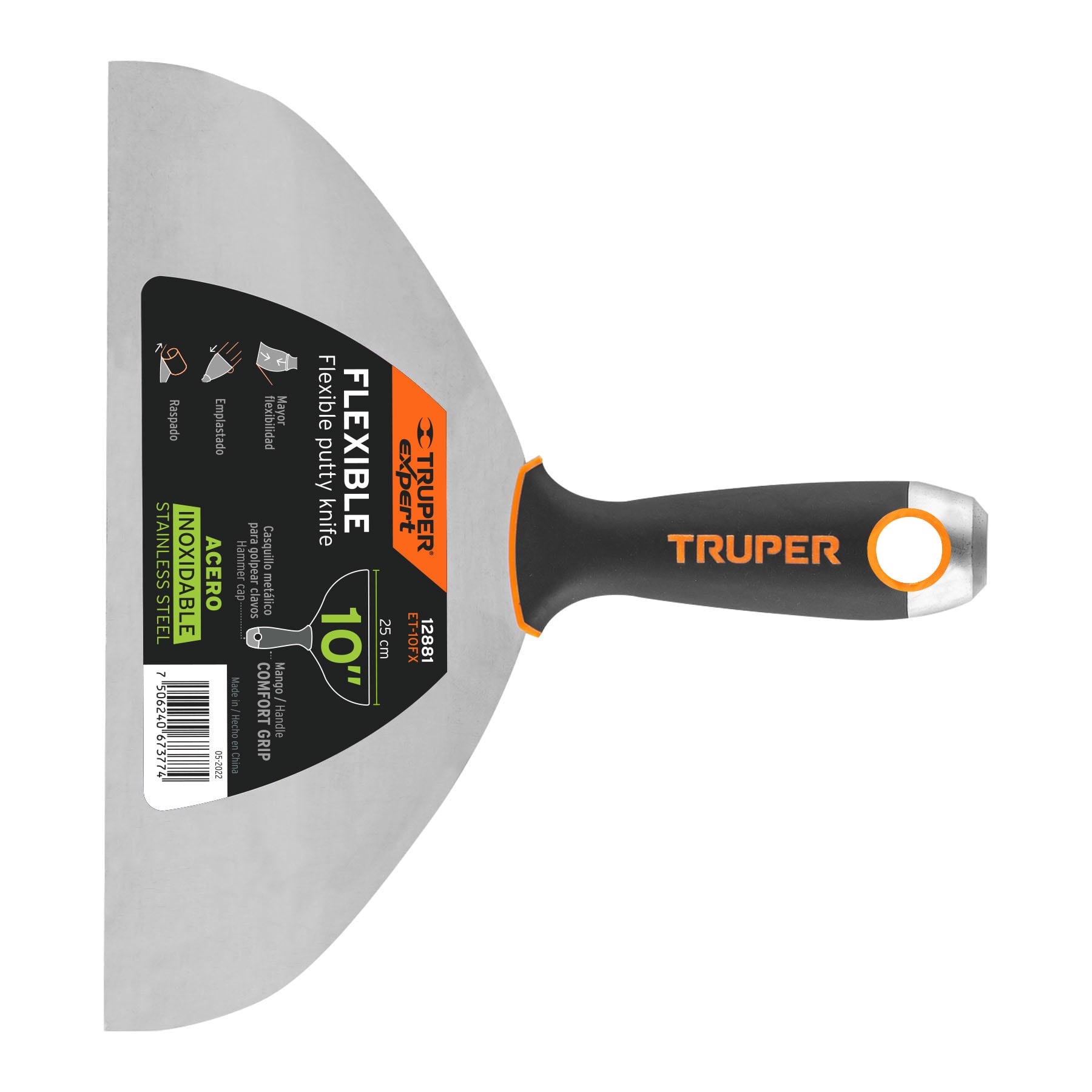 Espátula flexible 10" acero inox. mango comfort grip, expert en Guatemala