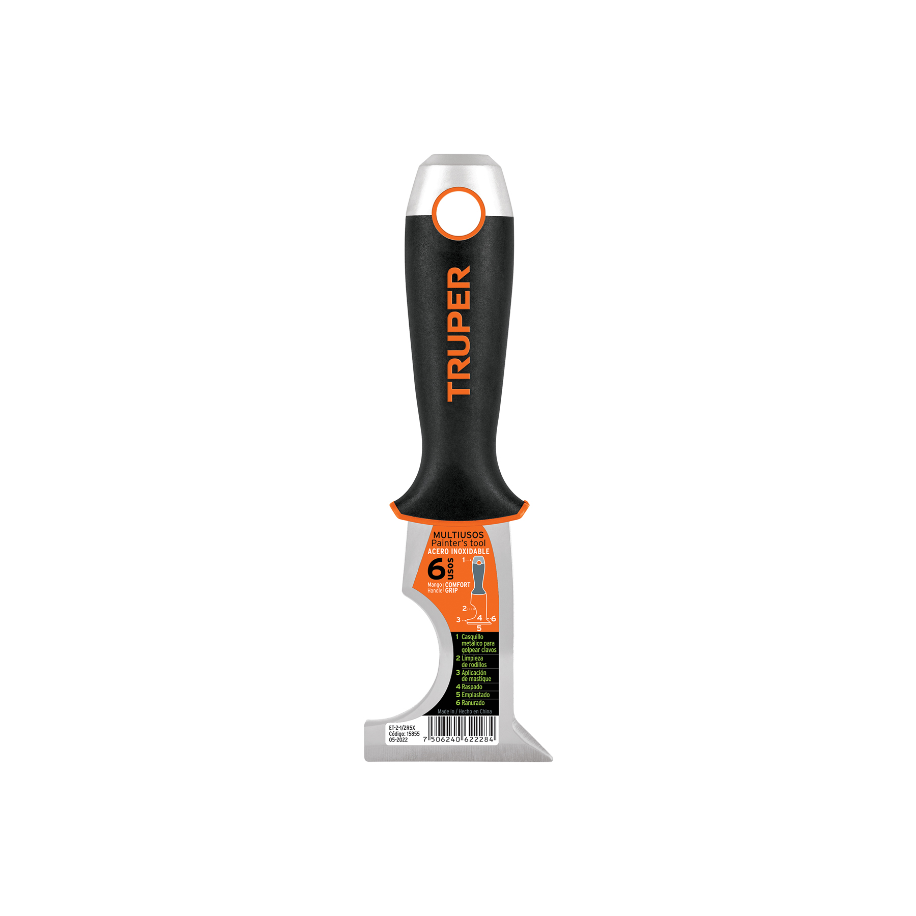 Espátula 2-1/2" de 6 usos, acero inox, comfort grip, expert en Guatemala