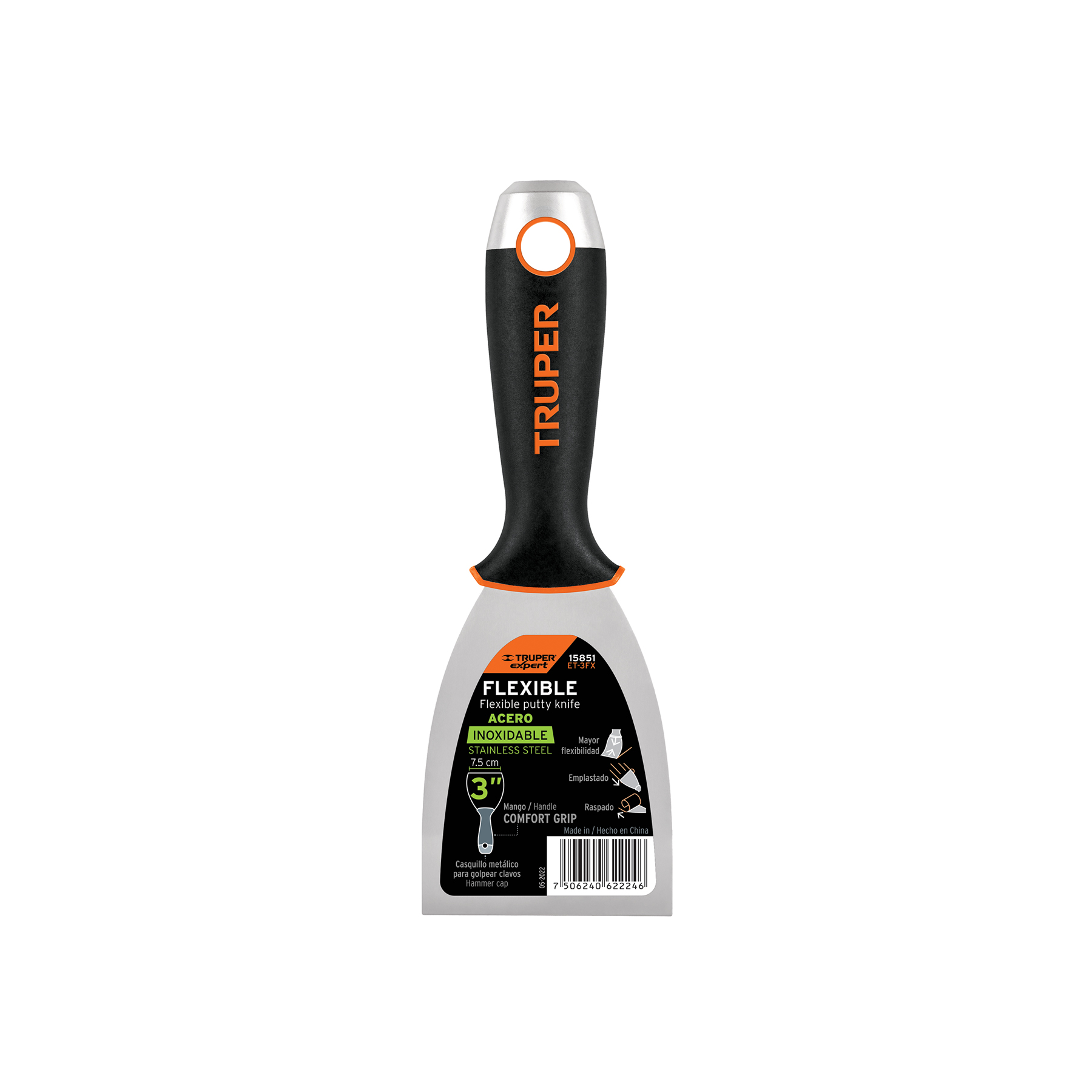 Espátula flexible 3" acero inox. mango comfort grip, expert en Guatemala
