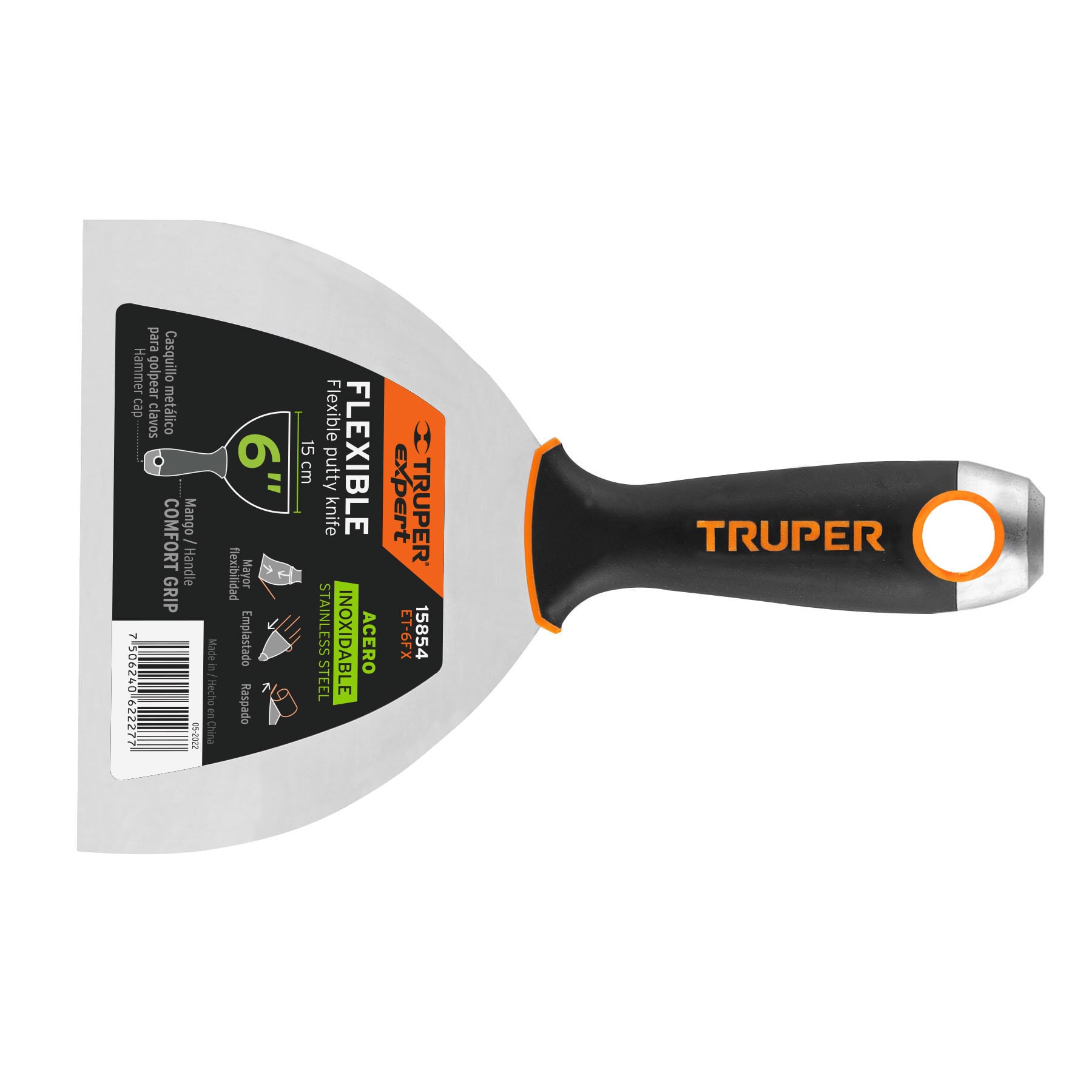 Espátula flexible 6" acero inox. mango comfort grip, expert en Guatemala