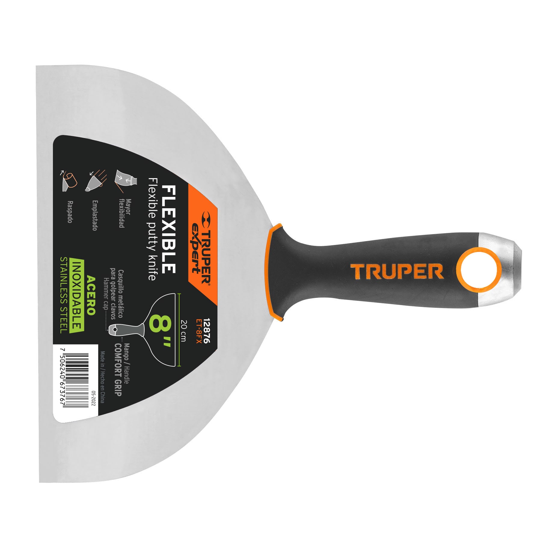 Espátula flexible 8" acero inox. mango comfort grip, expert en Guatemala