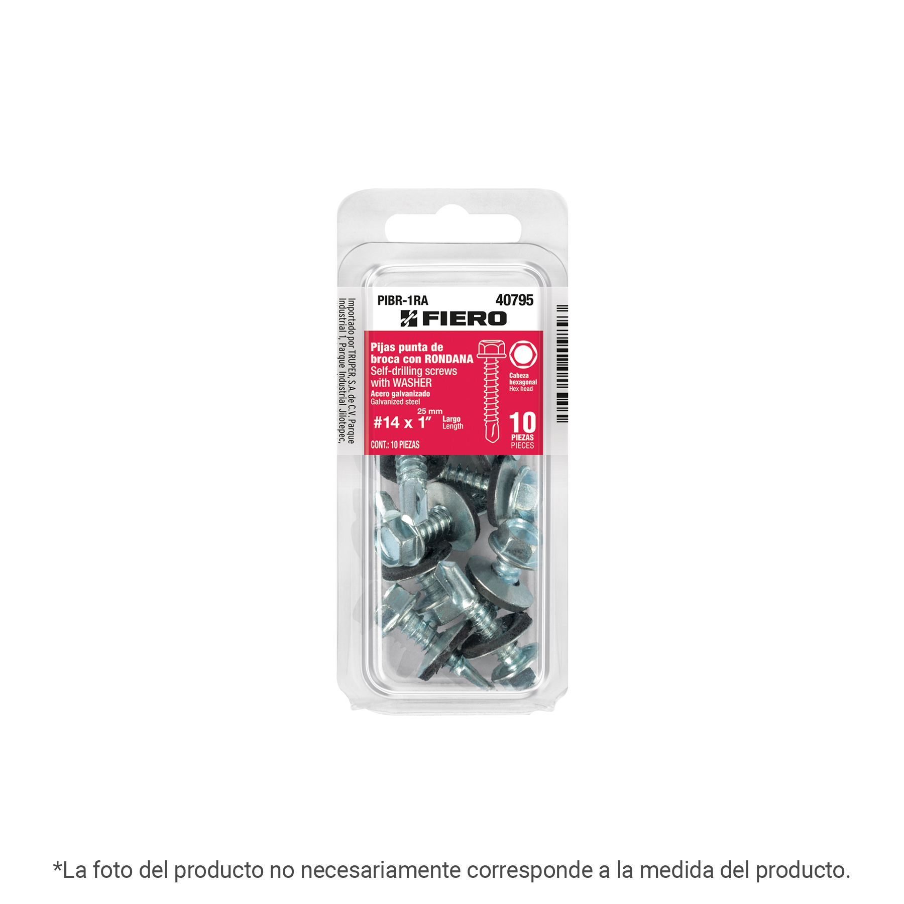 Blíster con 12 tornillos 3/4 pulgadas hexagonal punta broca con rondana, Fiero en Guatemala