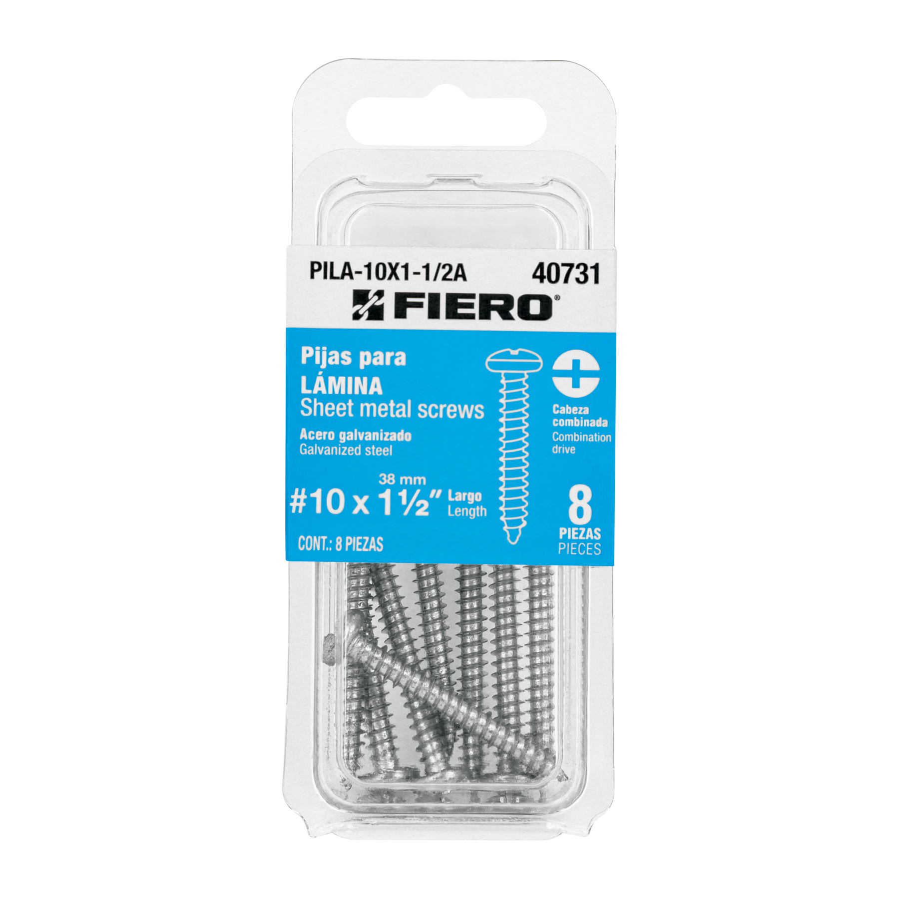 Blíster con 8 tornillos para lámina, #10 x 1-1/2 pulgadas, Fiero, Fiero en Guatemala