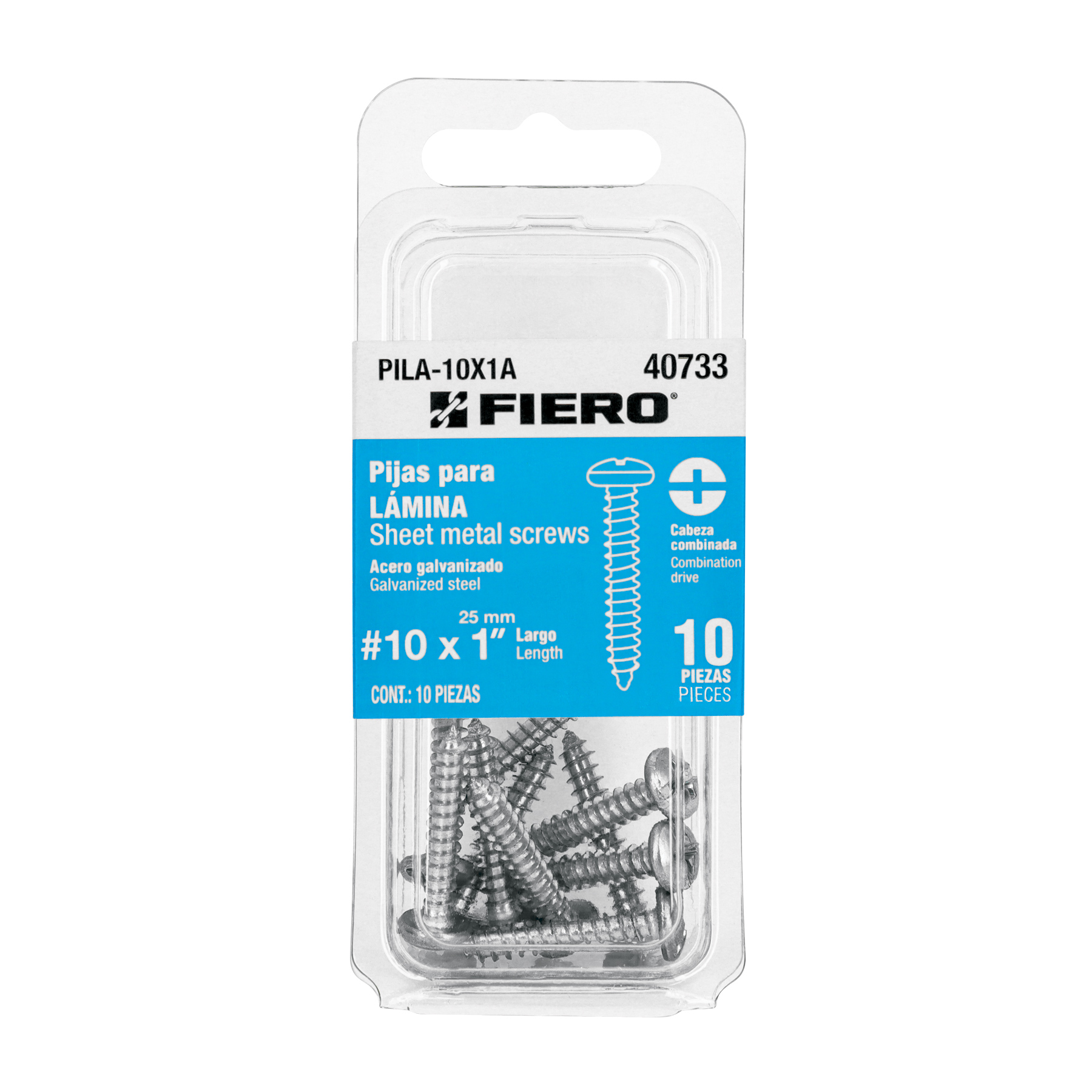 Blíster con 10 tornillos para lámina, #10 x 1 pulgadas, Fiero, Fiero en Guatemala
