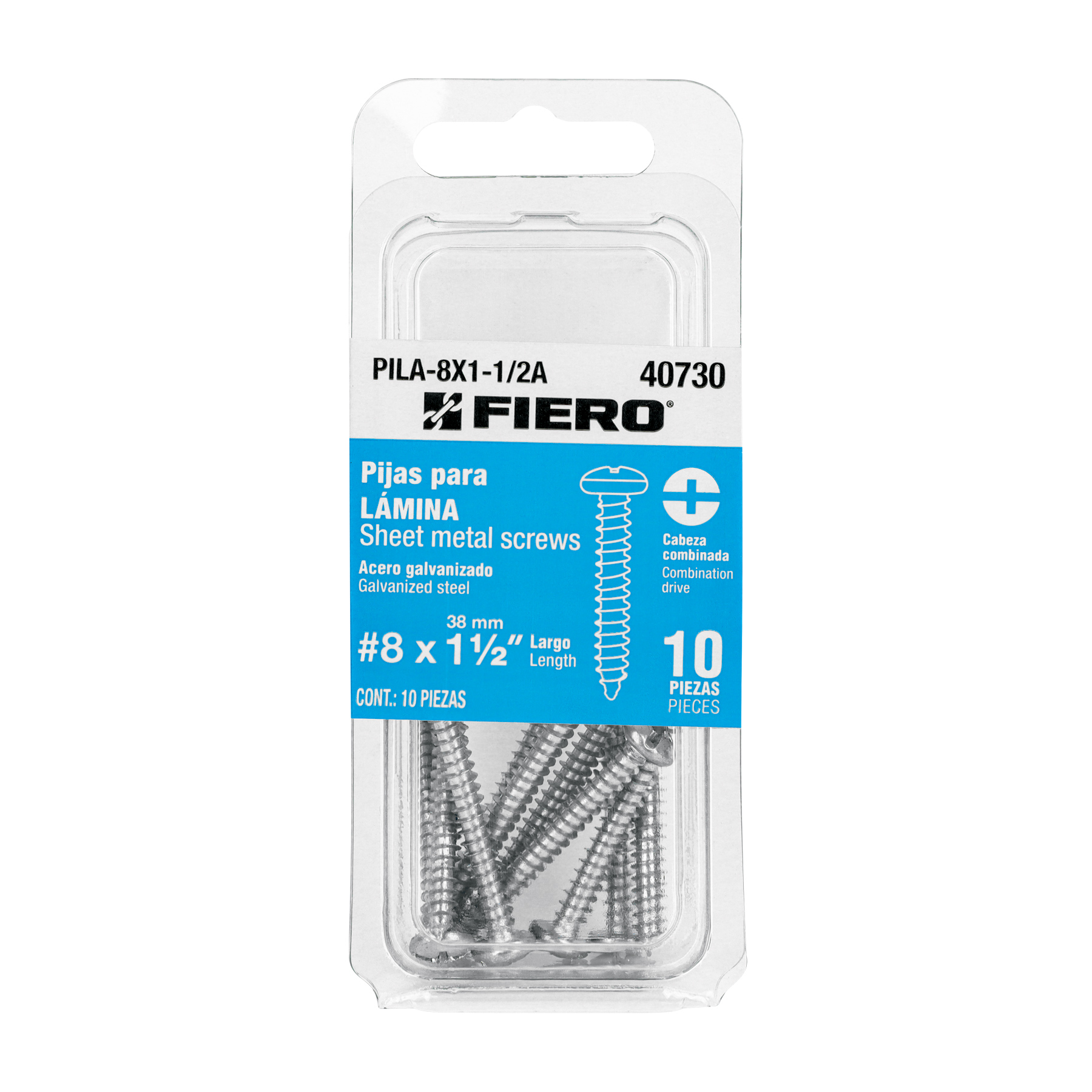 Blíster con 10 tornillos para lámina, #8 x 1-1/2 pulgadas, Fiero, Fiero en Guatemala