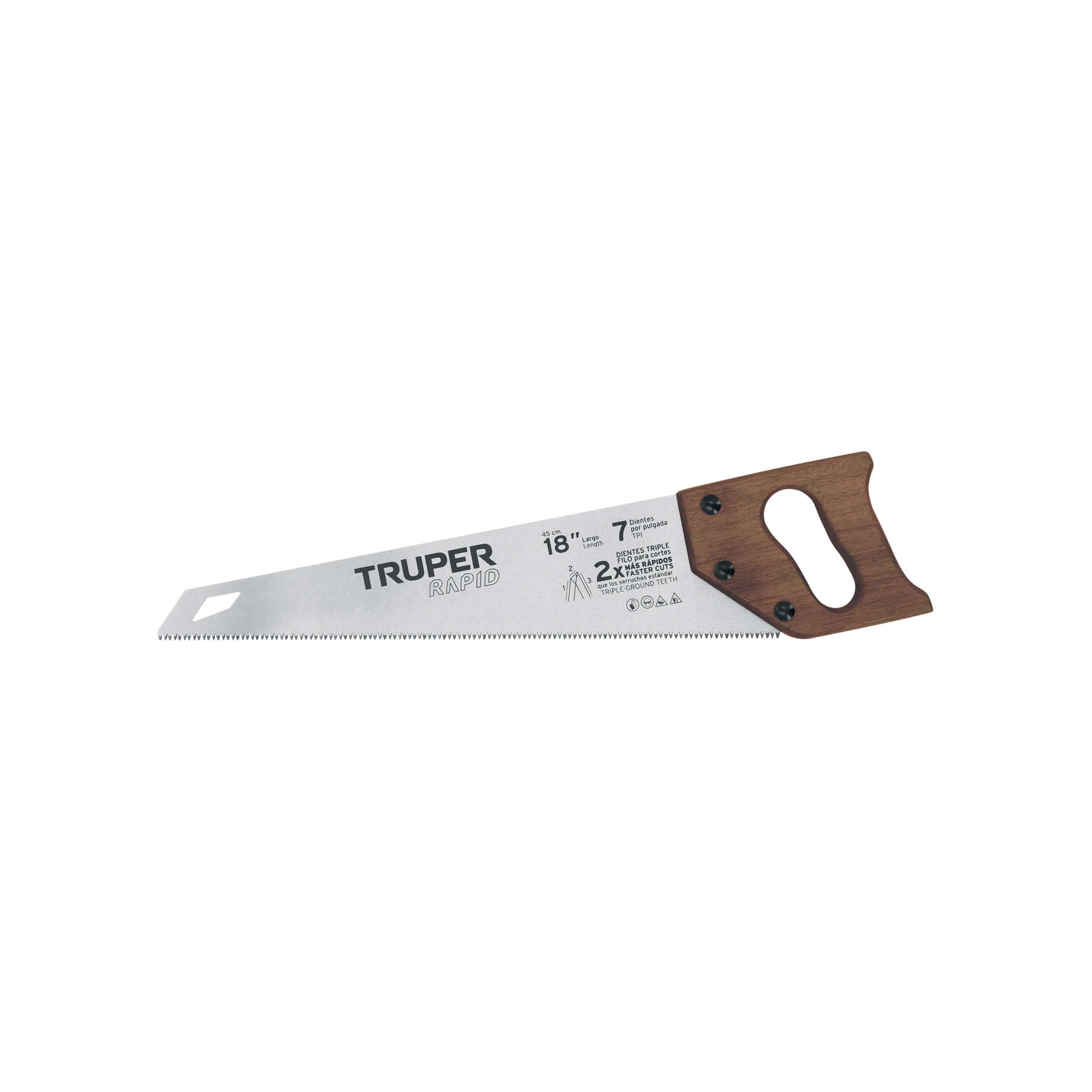 Serrucho rapid 18 pulgadas, 7 dpp, mango de madera, Truper en Guatemala
