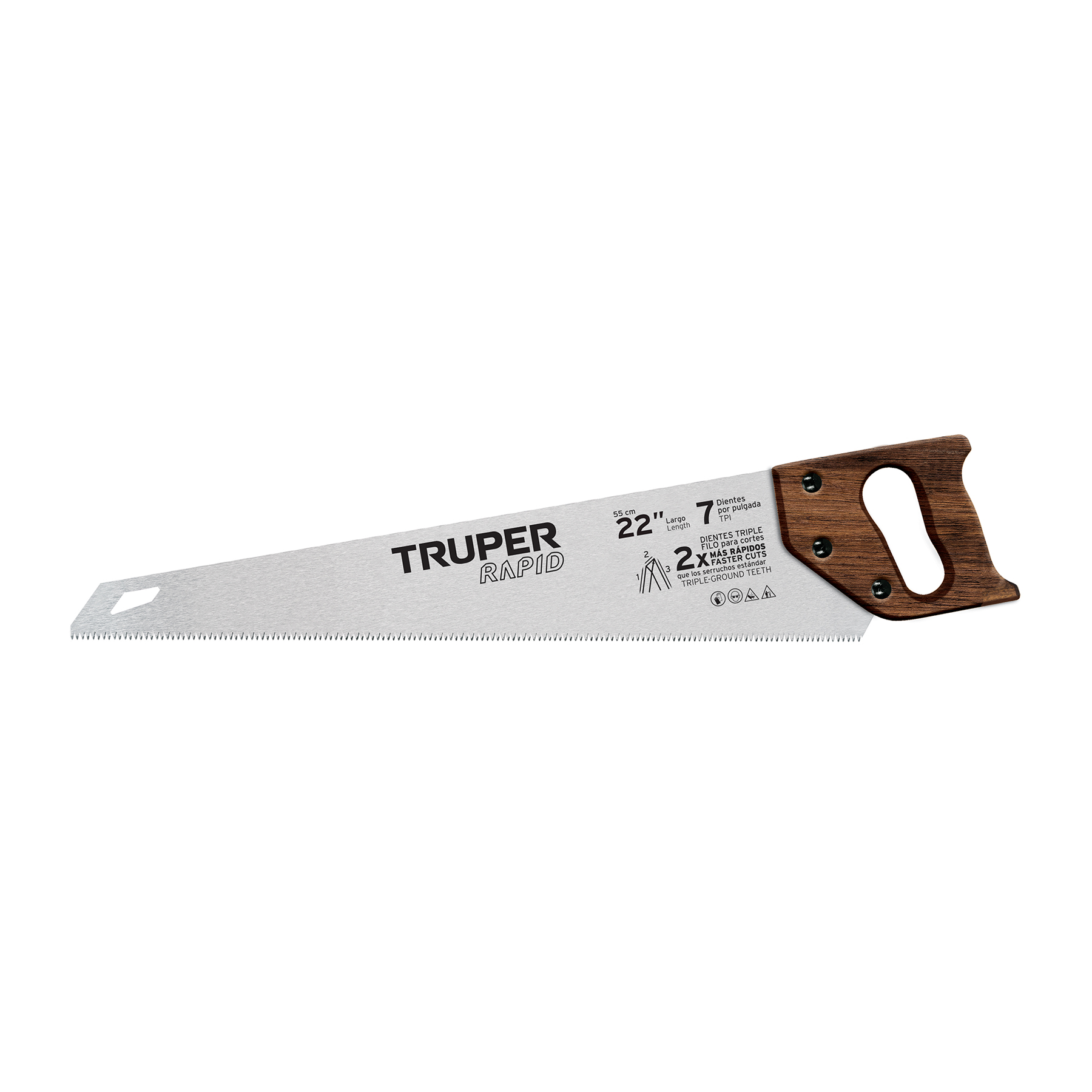 Serrucho rapid 22 pulgadas, 7 dpp, mango de madera, Truper en Guatemala