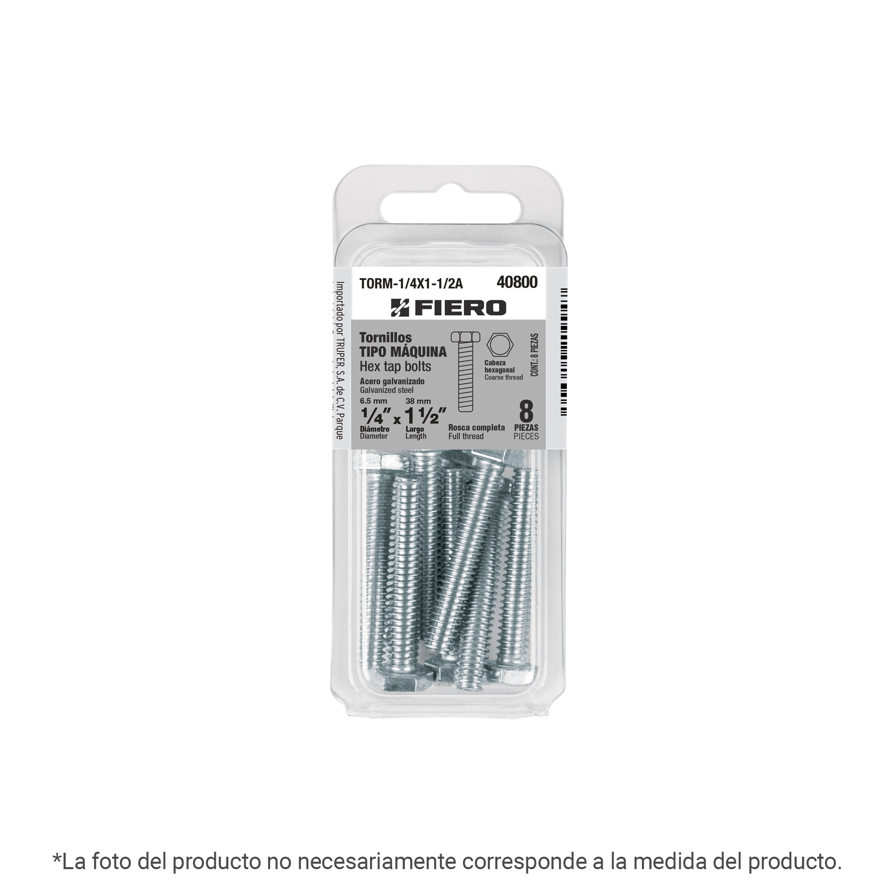 Blíster con 4 tornillos 3/8 pulgadas x 1-1/2 pulgadas tipo máquina, Fiero, Fiero en Guatemala